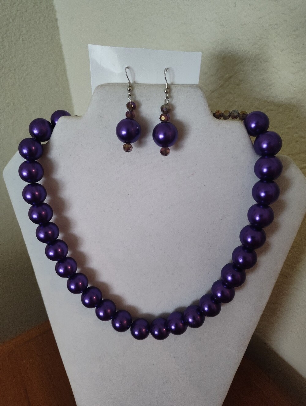 Purple Pearl Bead Necklace and Earrings Set